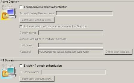 Вкладка Active Directory/NT Domain